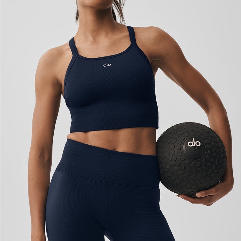 ALO Seamless Ribbed Favorite Bra Tank, Navy